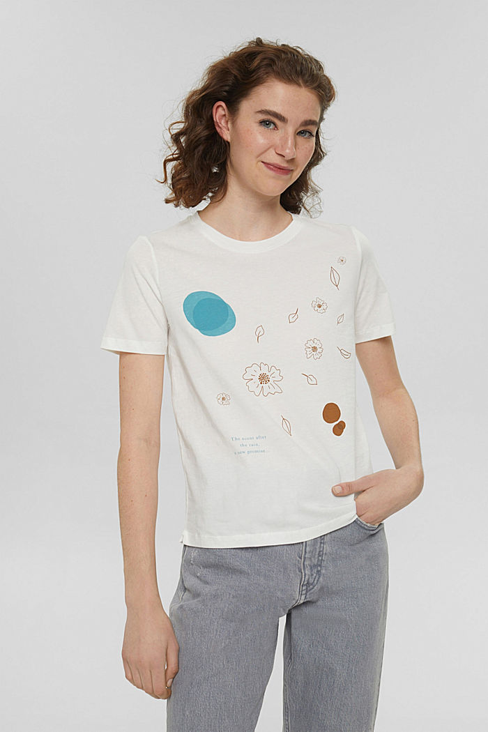 T-shirt à imprimé, 100 % bio coton, OFF WHITE, detail image number 0