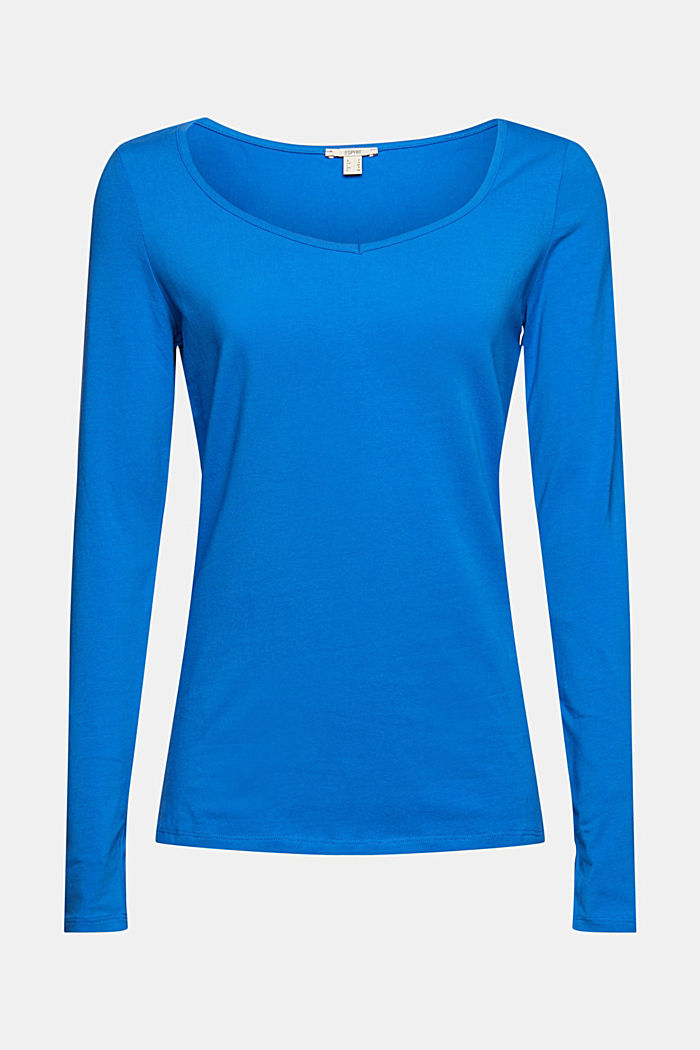 T-shirt à manches longues et encolure en V, coton biologique, BLUE, detail image number 7