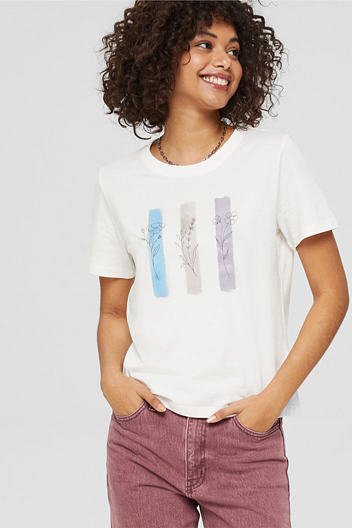 T-Shirt mit Print, 100% Baumwolle, OFF WHITE, overview