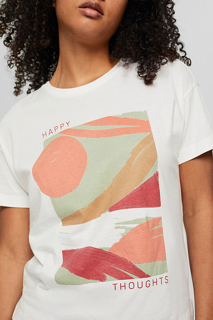 T-shirt met abstracte print en tekst, OFF WHITE, detail image number 2