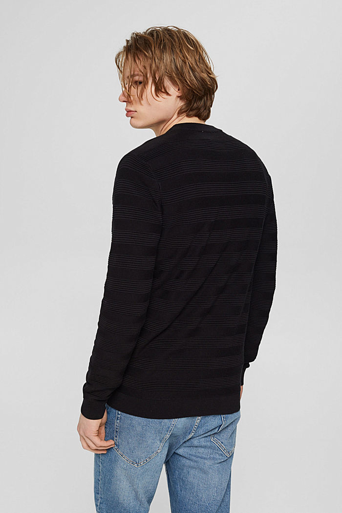 Sweter w paski z prążkowanej dzianiny, bawełna ekologiczna, BLACK, detail image number 3