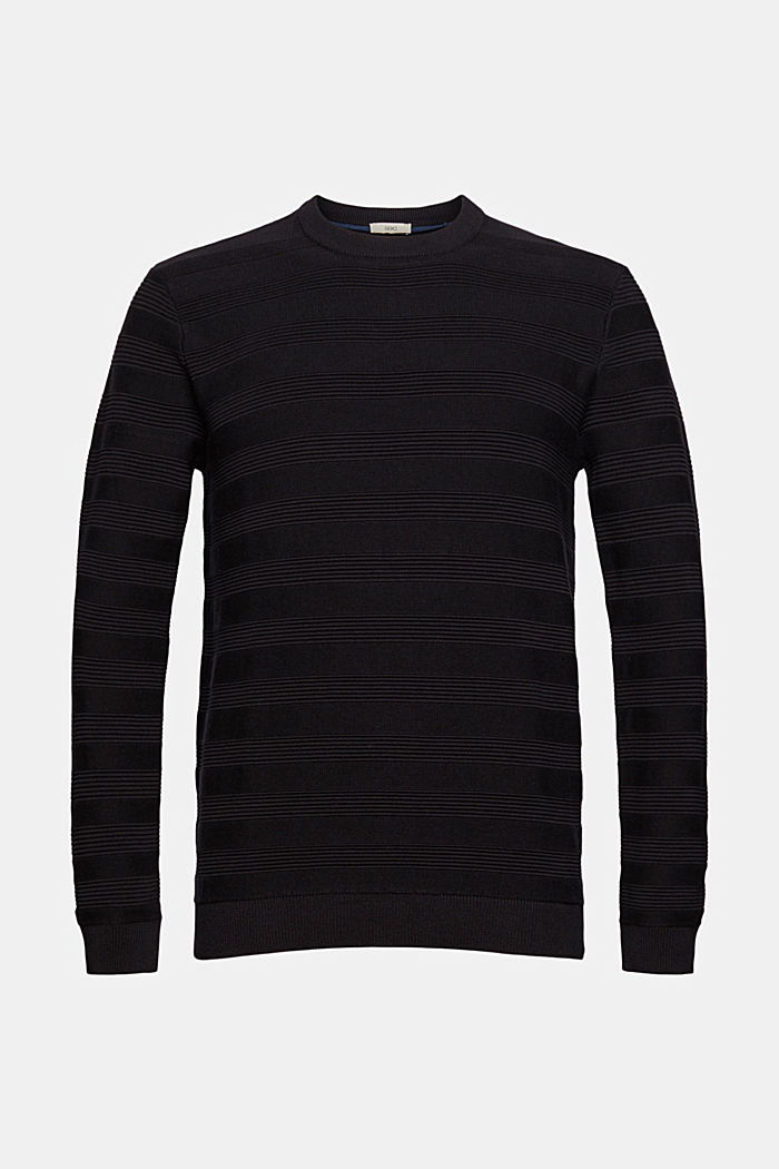Sweter w paski z prążkowanej dzianiny, bawełna ekologiczna, BLACK, overview