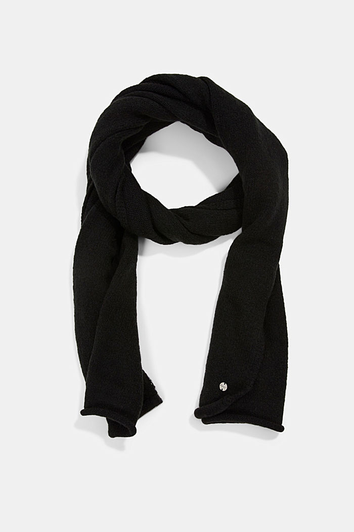 Met wol: sjaal met rolrandje, BLACK, detail image number 0