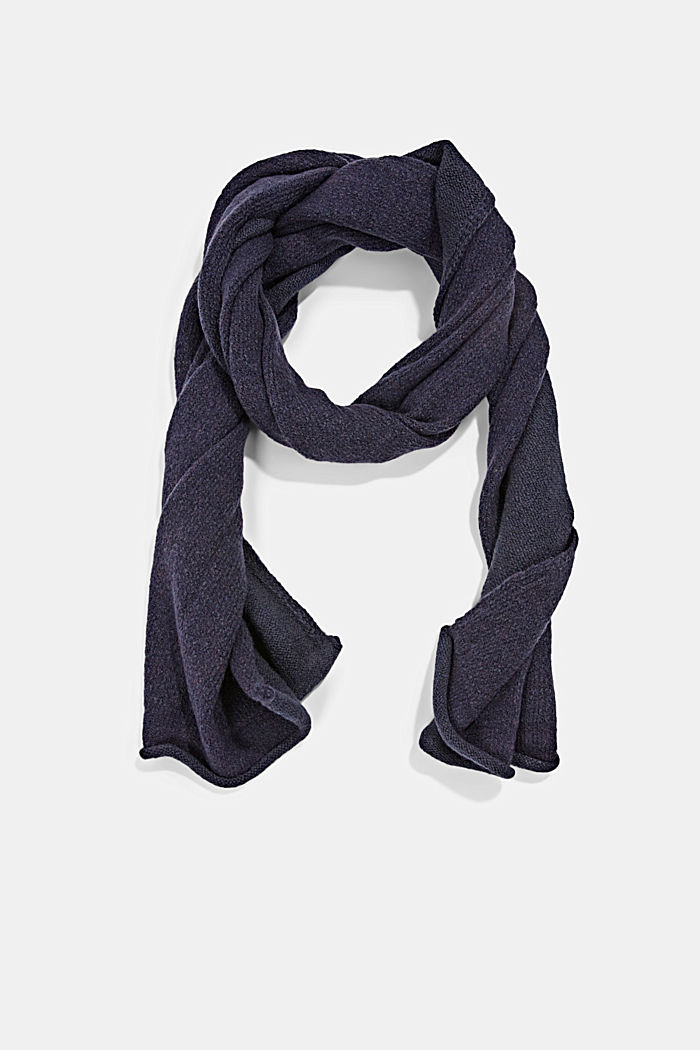 Wool blend: rolled hem scarf, NAVY, detail image number 0