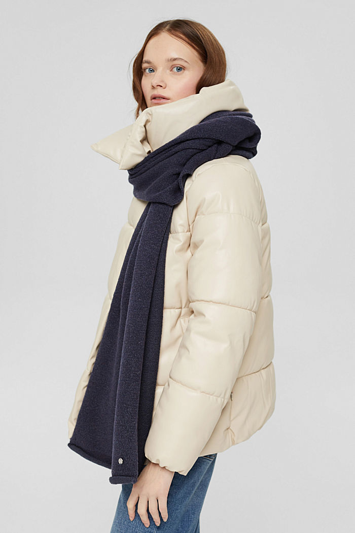 Wool blend: rolled hem scarf, NAVY, overview