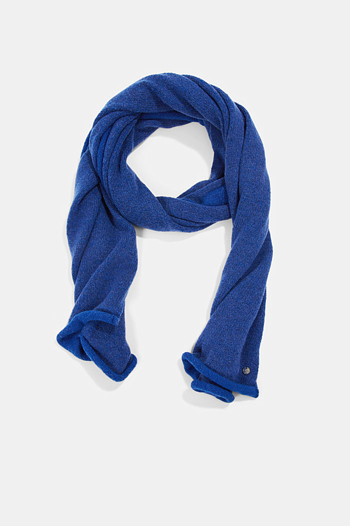 Met wol: sjaal met rolrandje, BRIGHT BLUE, overview
