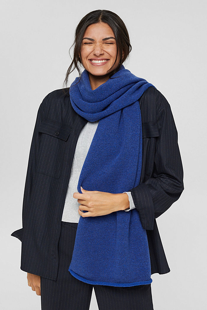 Met wol: sjaal met rolrandje, BRIGHT BLUE, detail image number 1