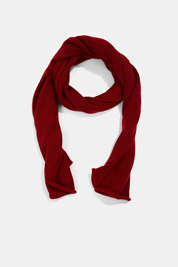 Met wol: sjaal met rolrandje, DARK RED, detail image number 0