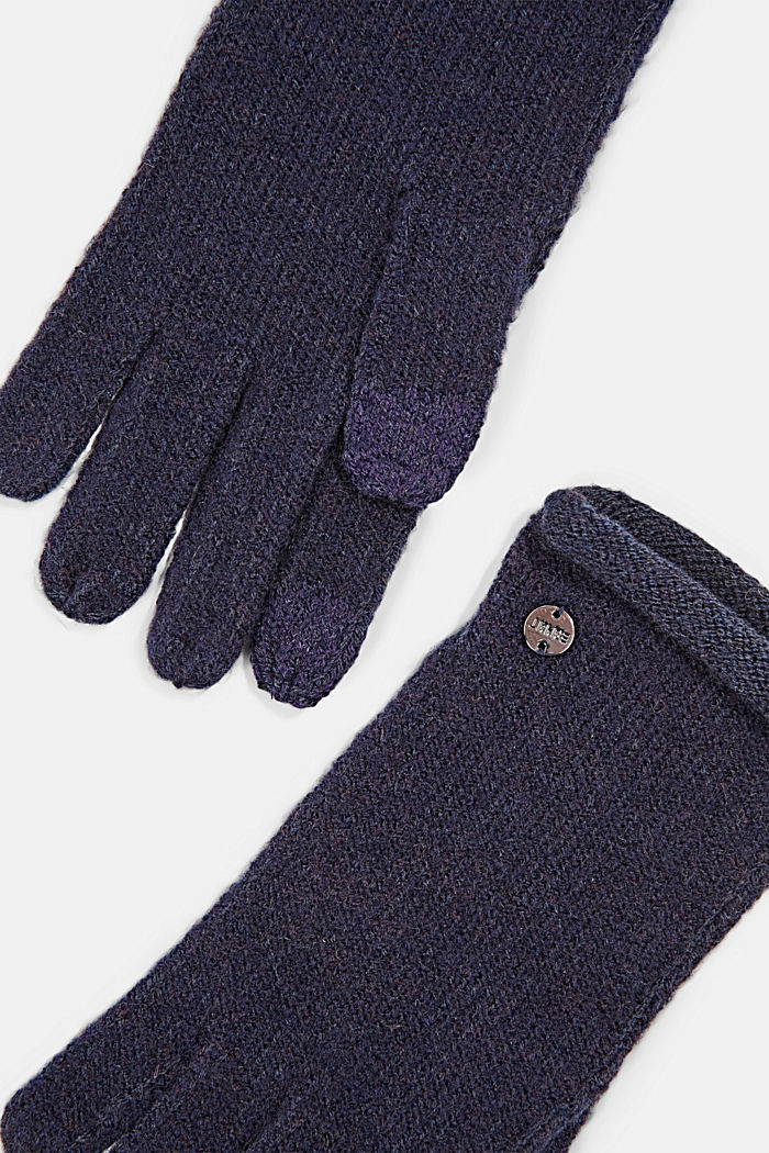 Met wol: handschoenen met rolrandjes, NAVY, detail image number 1