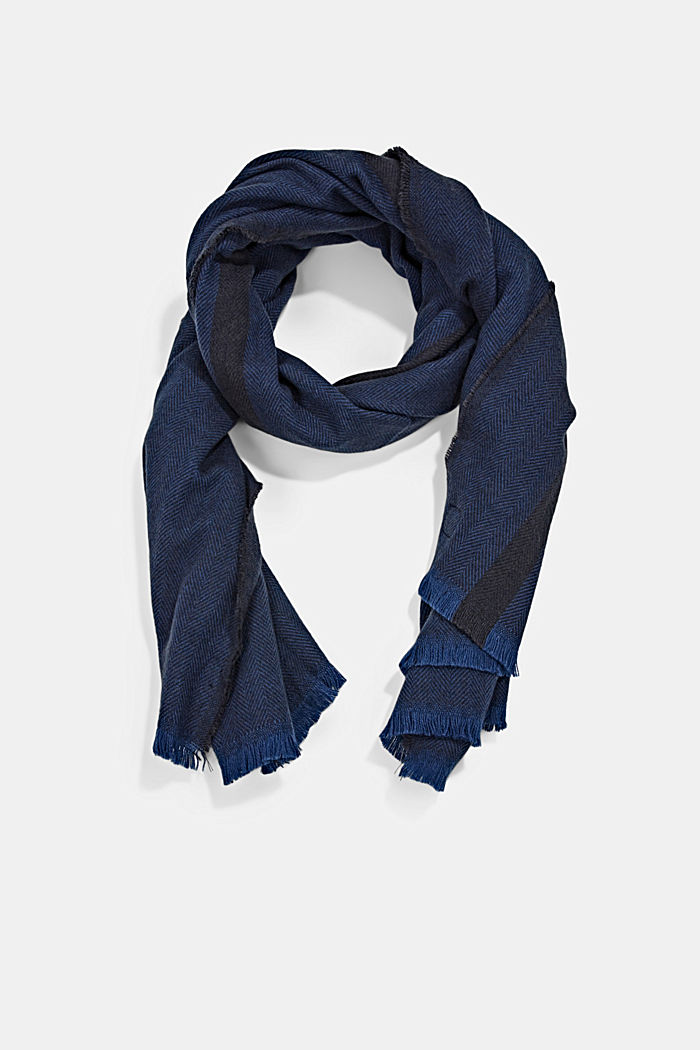 Gerecycled: geweven sjaal met visgraatmotief, DARK BLUE, detail image number 0