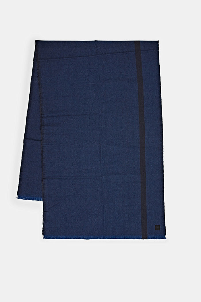 Gerecycled: geweven sjaal met visgraatmotief, DARK BLUE, detail image number 3