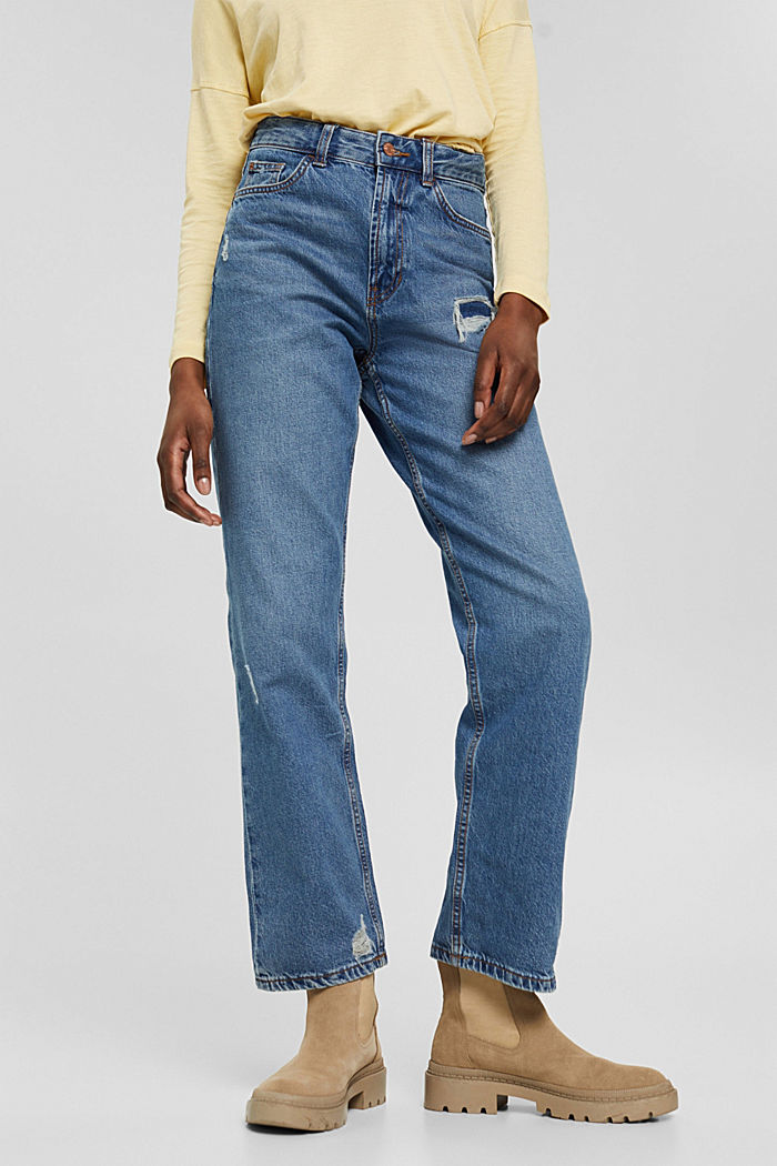 Jeans met een used look, 100% organic cotton, BLUE MEDIUM WASHED, detail image number 0
