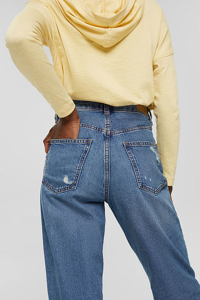 Jeans met een used look, 100% organic cotton, BLUE MEDIUM WASHED, detail image number 5