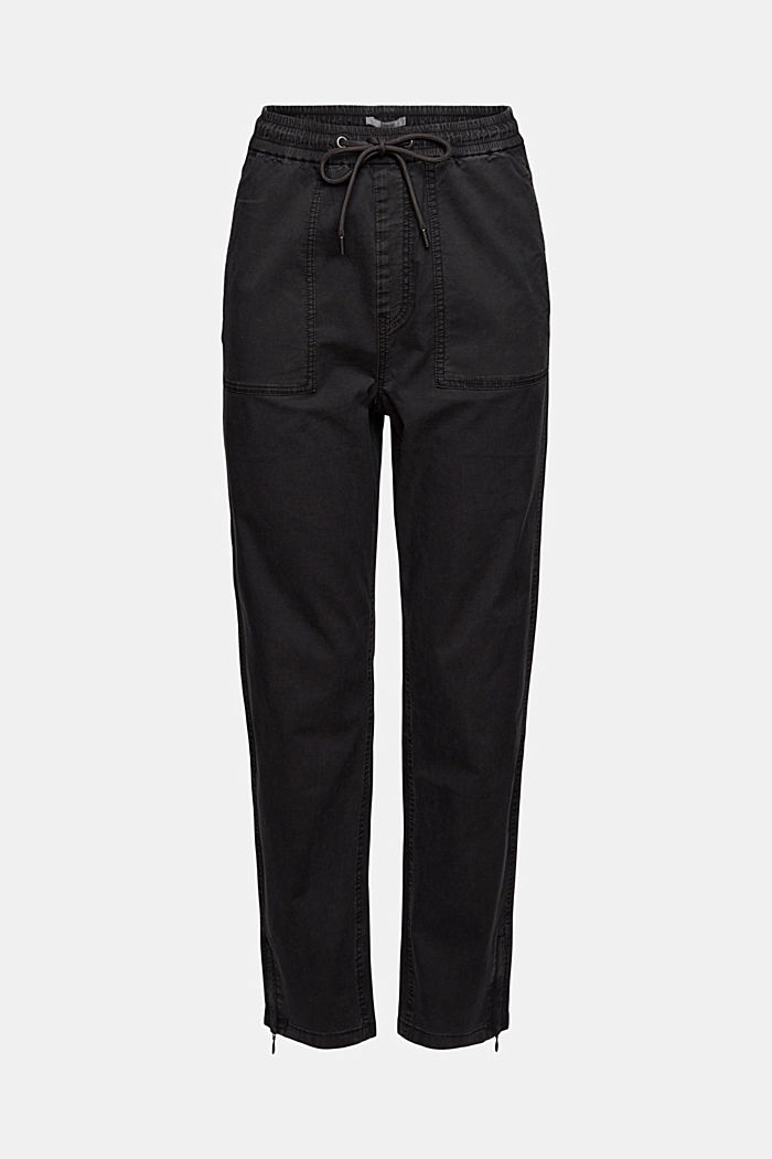 Pantalon stretch à taille élastique, coton biologique, BLACK, overview