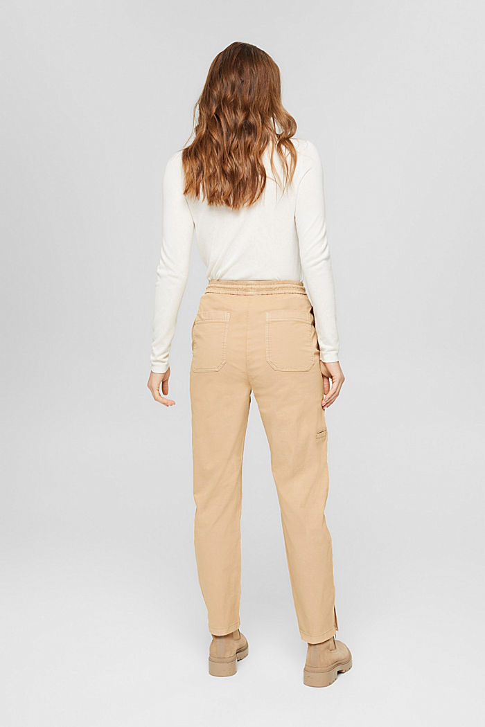 Elastyczne spodnie z gumką w pasie, bawełna organiczna, SAND, detail image number 3