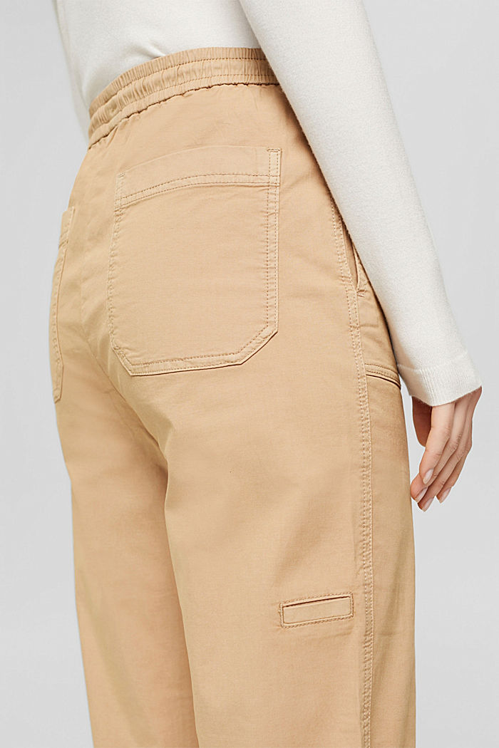 Elastyczne spodnie z gumką w pasie, bawełna organiczna, SAND, detail image number 6