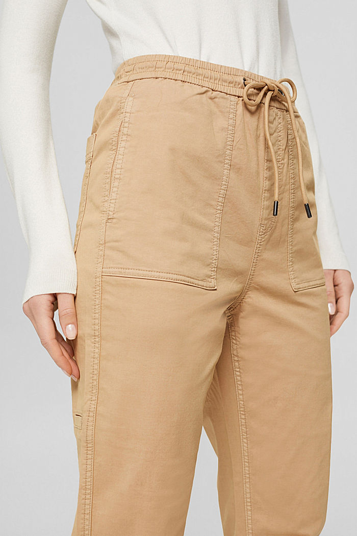 Elastyczne spodnie z gumką w pasie, bawełna organiczna, SAND, detail image number 2
