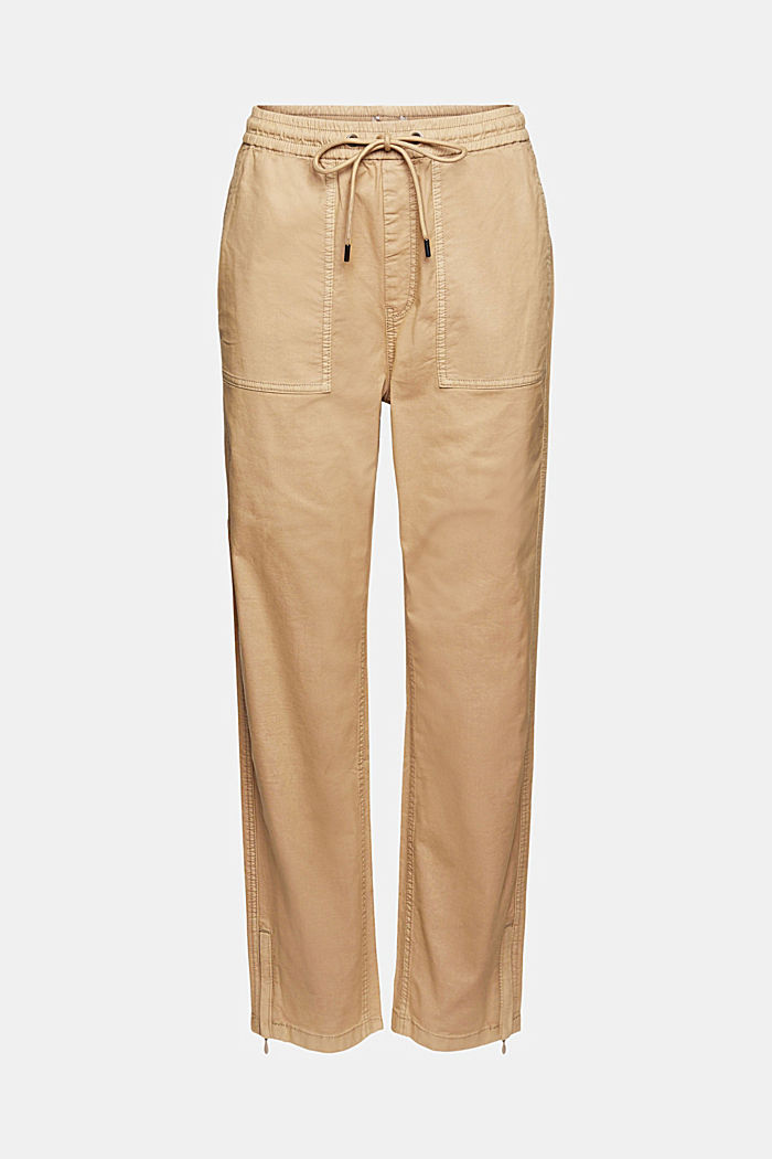 Elastyczne spodnie z gumką w pasie, bawełna organiczna, SAND, detail image number 8