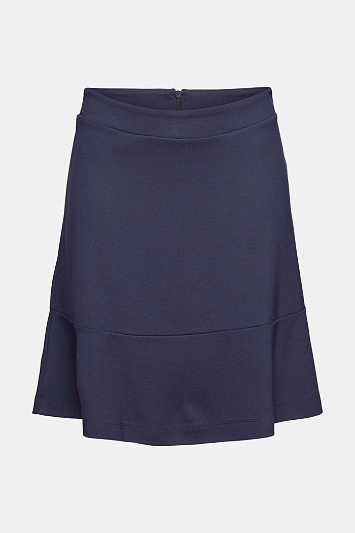 Mini skirt in punto jersey with a flounce hem, NAVY, overview