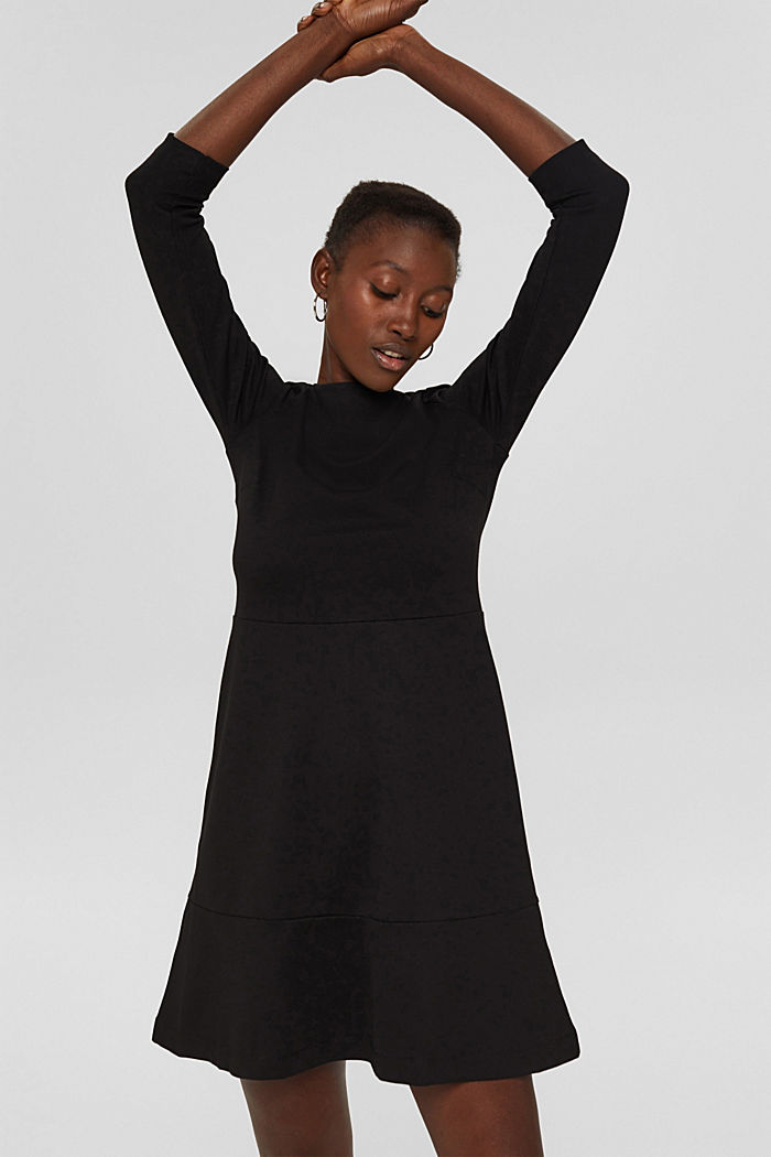 Dzianinowa sukienka do kolan z falbaną u dołu, BLACK, detail image number 0