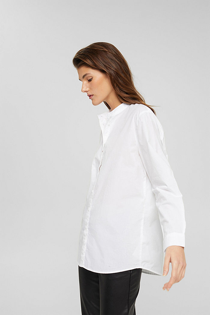 Shirt blouse with a band collar, organic cotton