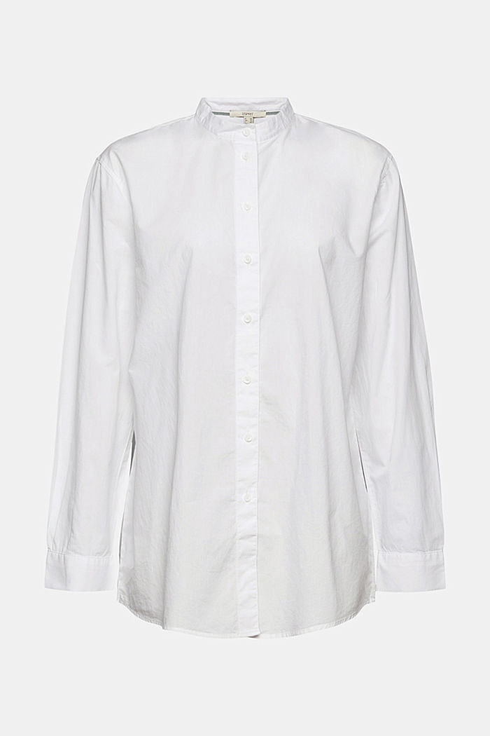 Overhemdblouse met opstaande kraag, organic cotton, WHITE, overview