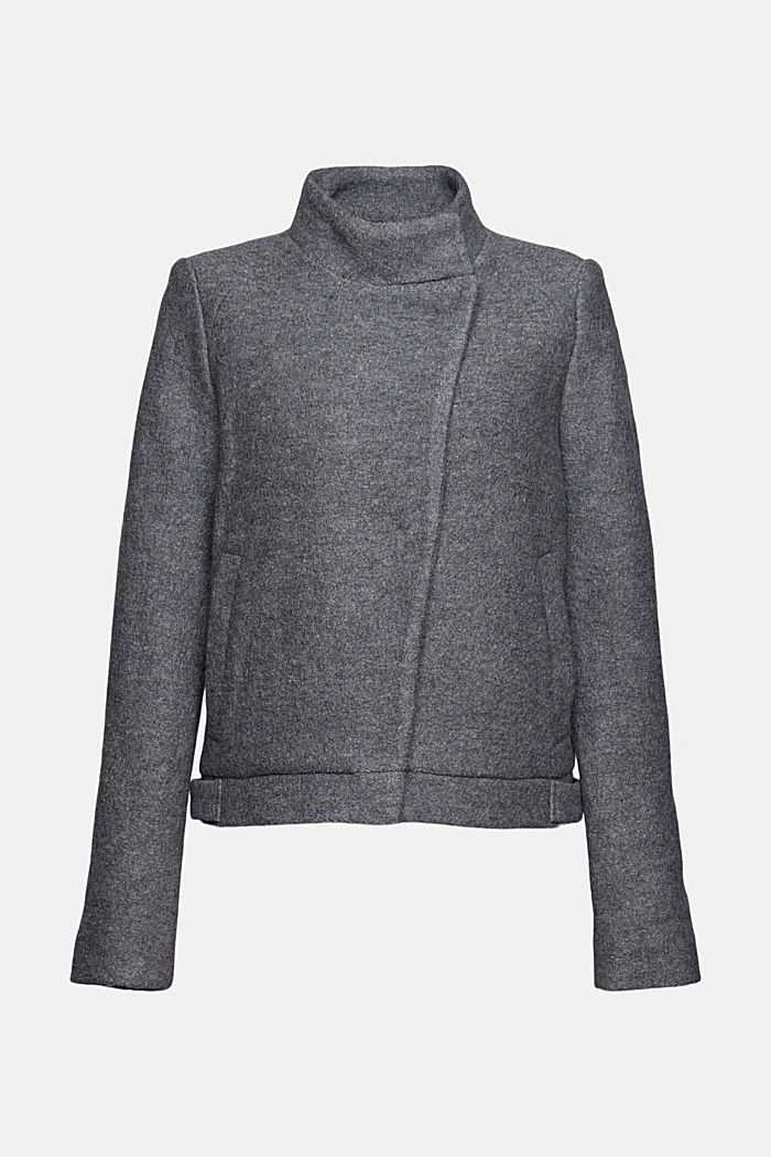 En laine mélangée : la veste en maille bouclette à col droit, GUNMETAL, detail image number 5