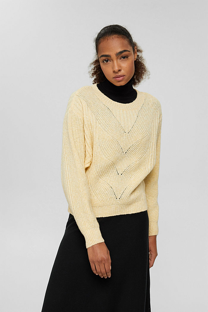 Mit Wolle: Pullover aus Musterstrick, PASTEL YELLOW, detail image number 0