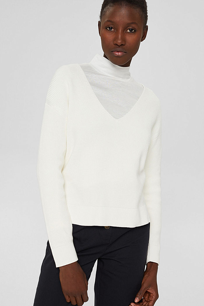 Pull-over en maille, 100 % coton, OFF WHITE, detail image number 0