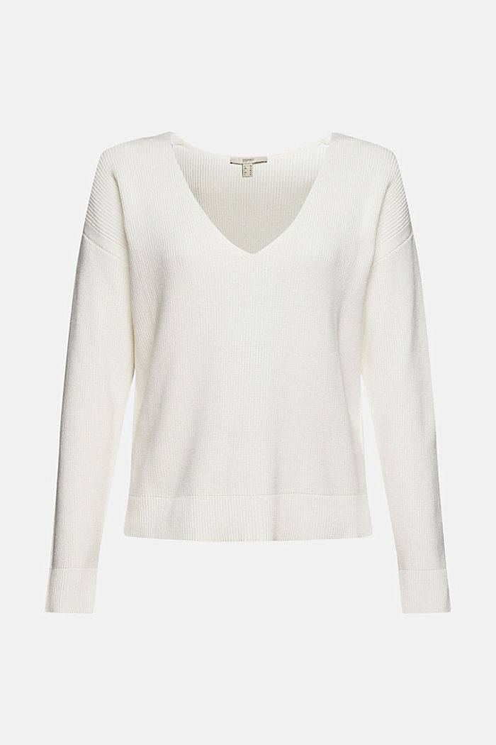 Pull-over en maille, 100 % coton, OFF WHITE, overview