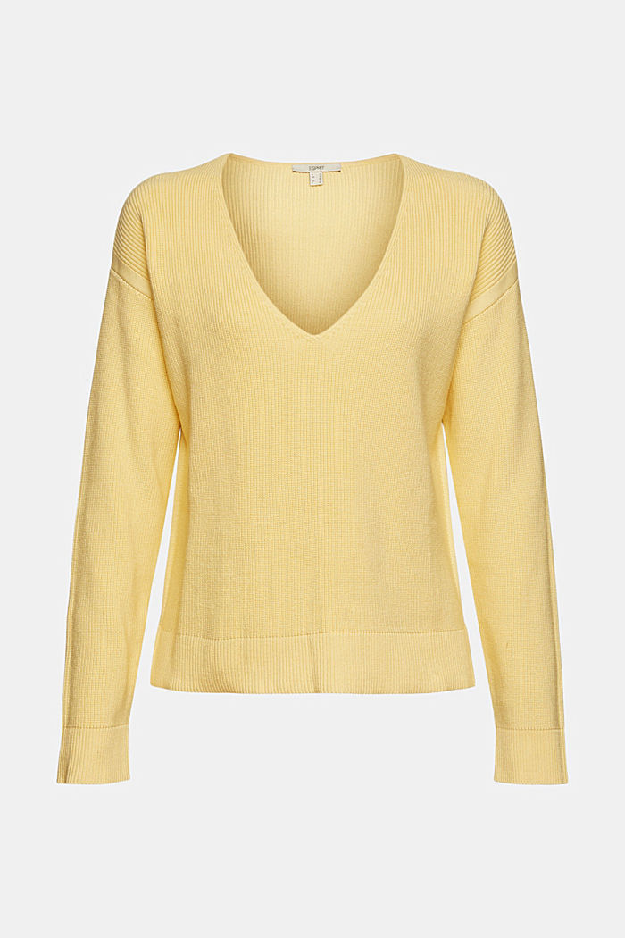 Pull-over en maille, 100 % coton, PASTEL YELLOW, overview