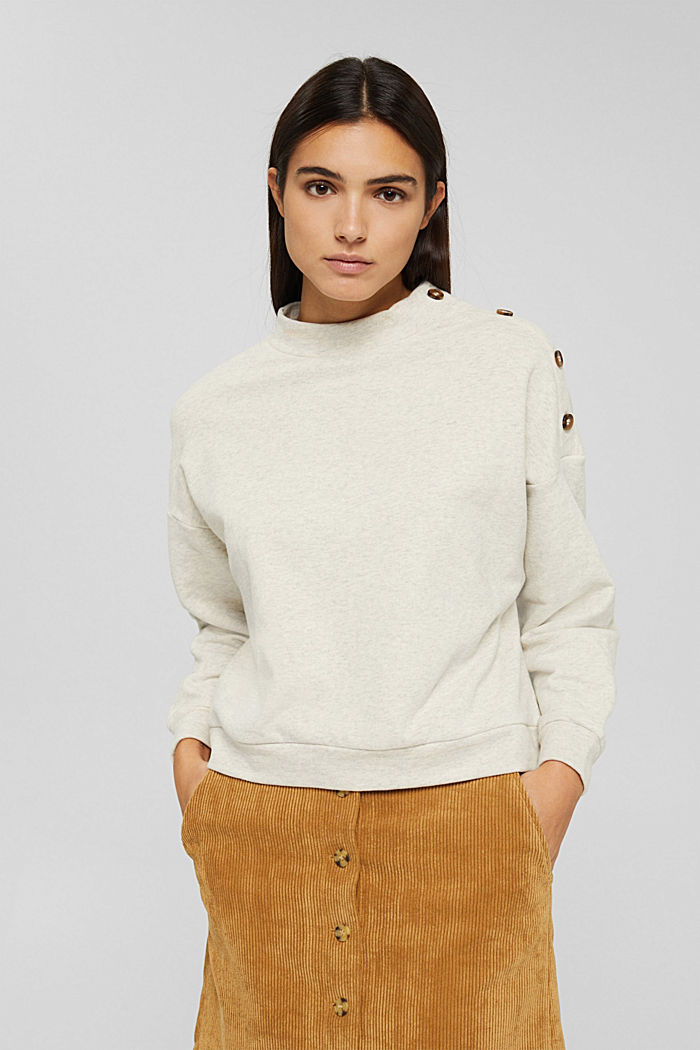 Sweatshirt met opstaande kraag en knopen, OFF WHITE, detail image number 0