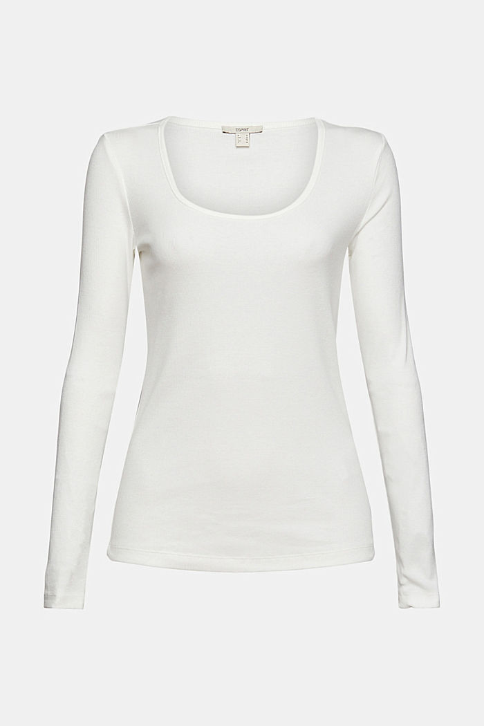 T-shirt rayé à manches longues en coton biologique mélangé, OFF WHITE, overview