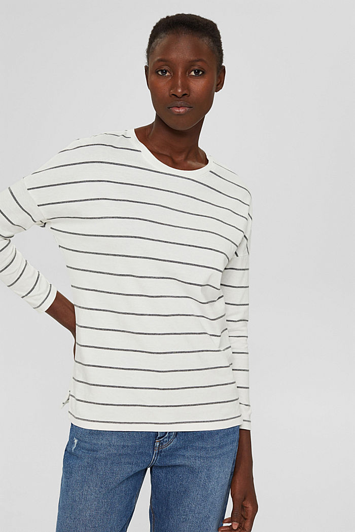 T-shirt rayé à manches longues en coton, OFF WHITE, detail image number 0