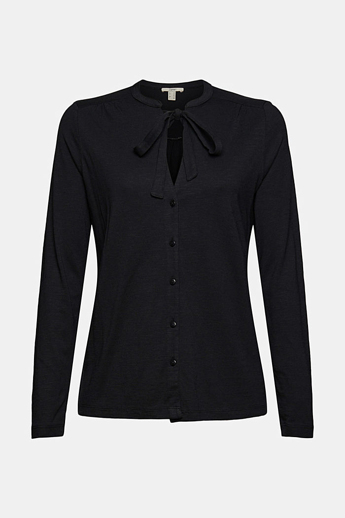 T-shirt à manches longues et lavallière, coton biologique mélangé, BLACK, detail image number 6