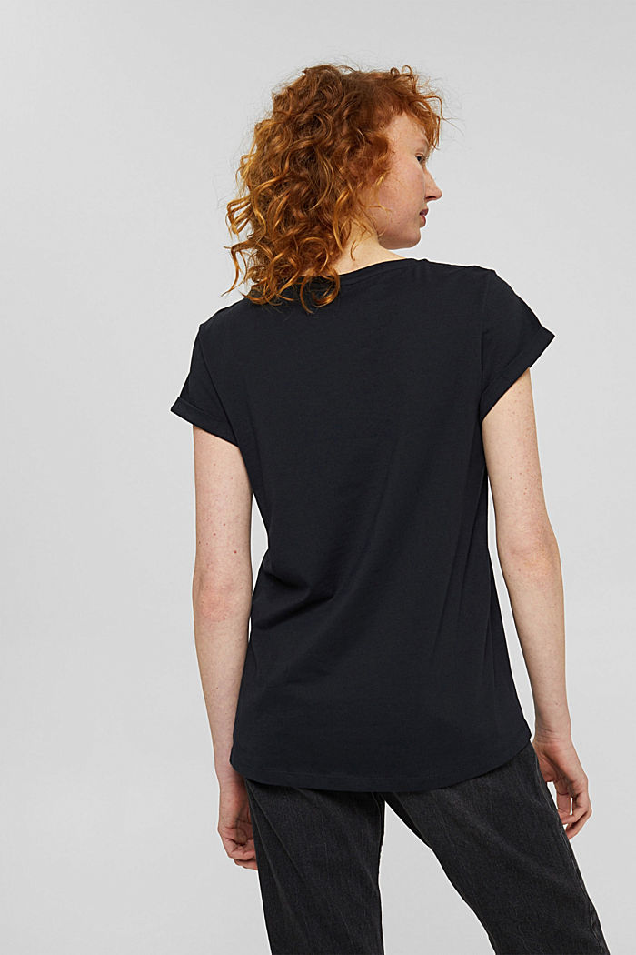 T-Shirt mit samtigem Print, Organic Cotton, BLACK, detail image number 3