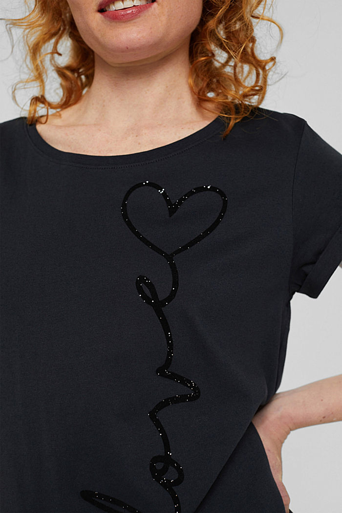 T-Shirt mit samtigem Print, Organic Cotton, BLACK, detail image number 2