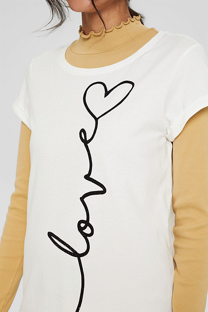 T-Shirt mit samtigem Print, Organic Cotton, OFF WHITE, detail image number 2