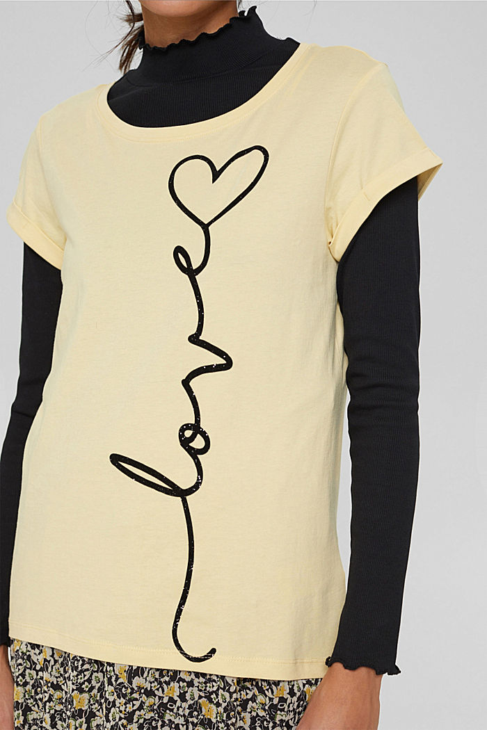 T-Shirt mit samtigem Print, Organic Cotton, PASTEL YELLOW, detail image number 2