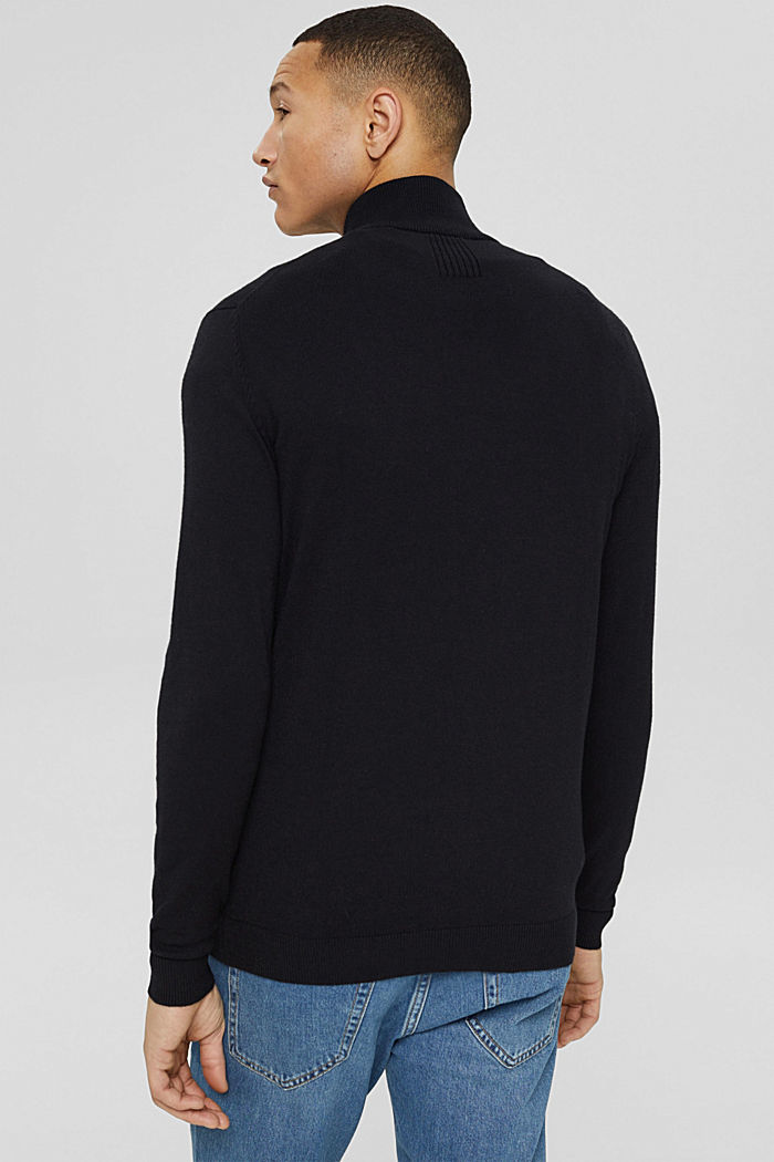 Reciclado: jersey con cremallera en el cuello y lana en su composición, BLACK, detail image number 3