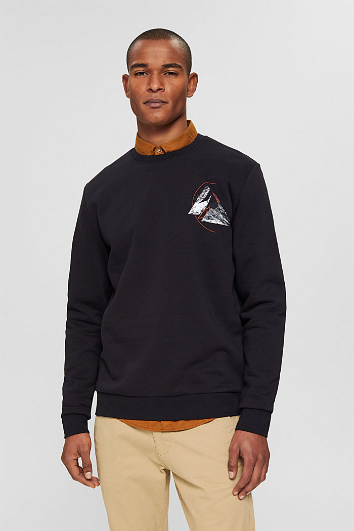 Sweatshirt met print, mix van biologisch katoen, BLACK, detail image number 0