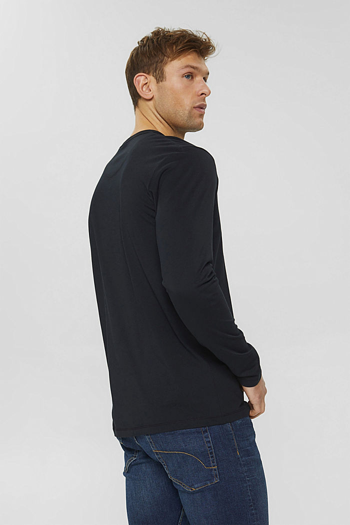 T-shirt à manches longues en jersey à boutons, coton biologique, BLACK, detail image number 3