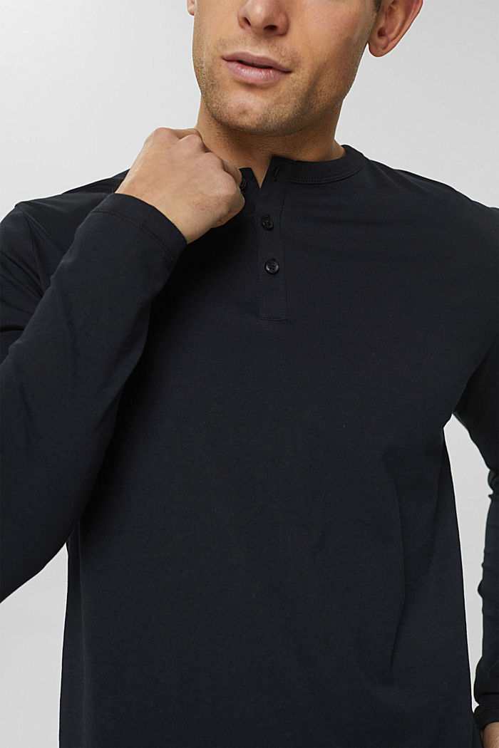 Nappikoristeinen pitkähihainen paita jerseytä, luomupuuvillaa, BLACK, detail image number 1