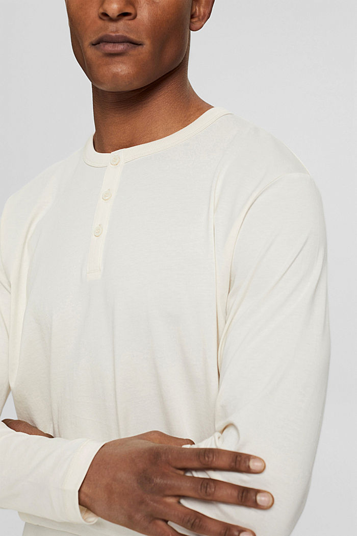 Nappikoristeinen pitkähihainen paita jerseytä, luomupuuvillaa, OFF WHITE, detail image number 1