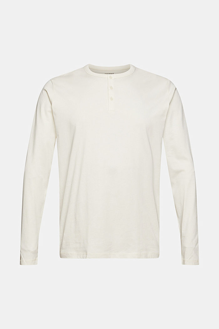 Nappikoristeinen pitkähihainen paita jerseytä, luomupuuvillaa, OFF WHITE, overview