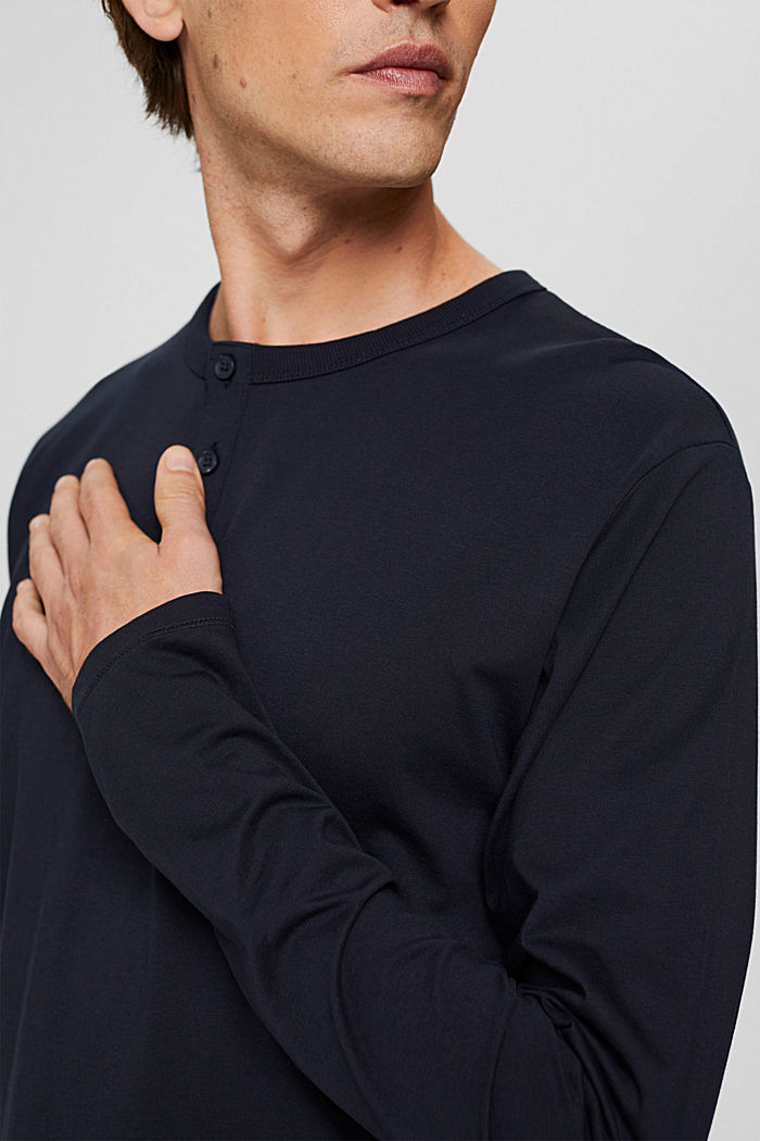 T-shirt à manches longues en jersey à boutons, coton biologique, NAVY, detail image number 1