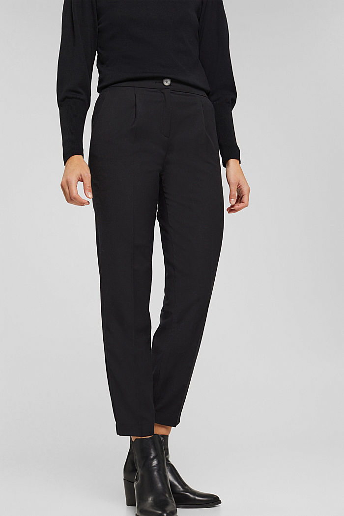 À teneur en laine : pantalon à pinces et ceinture élastique, BLACK, detail image number 0