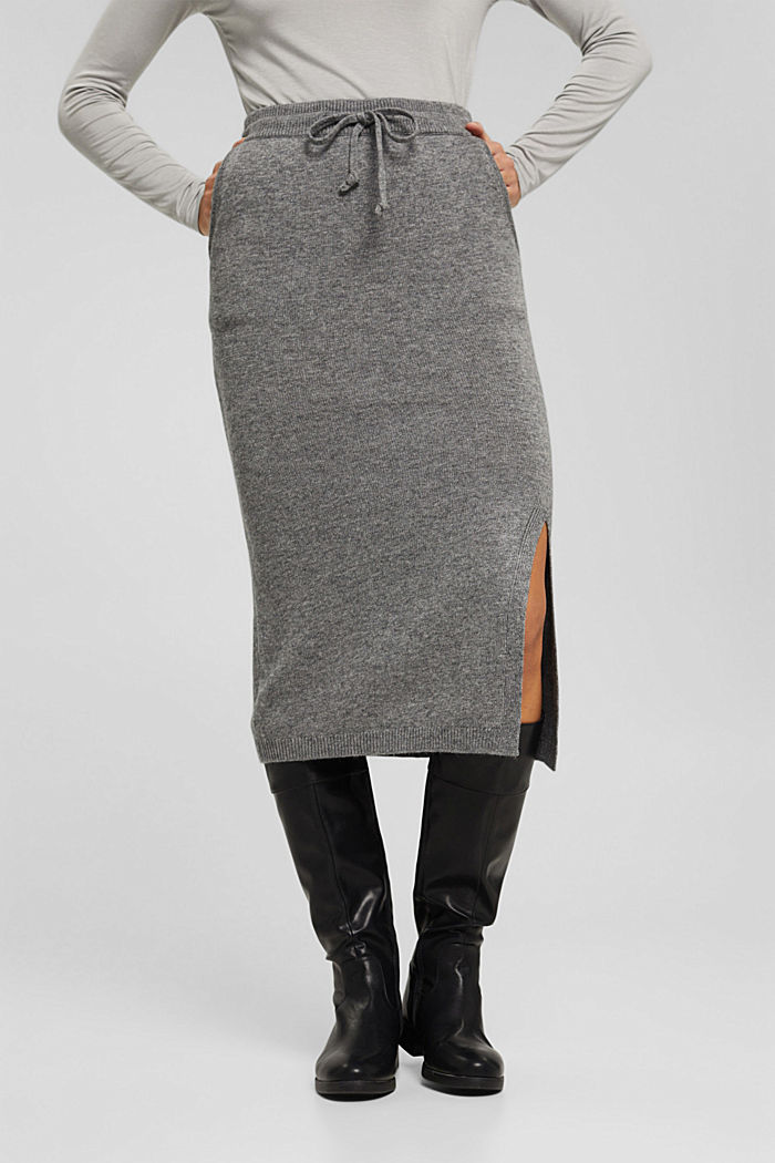 Wool/cashmere blend: knitted midi skirt