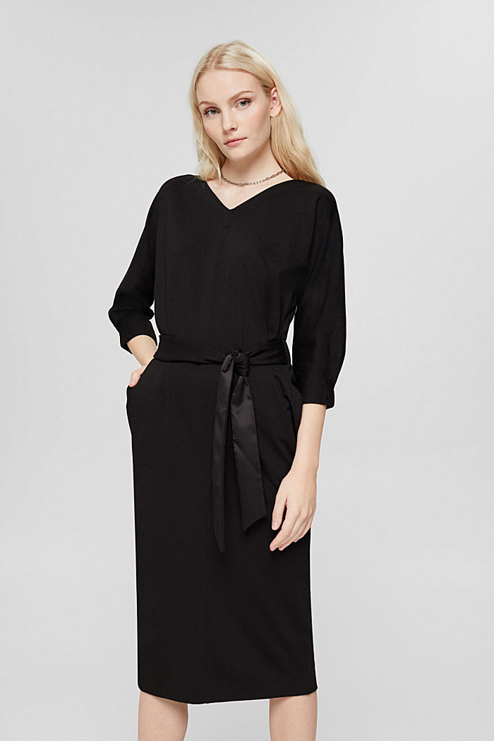 Dzianinowa sukienka z przyszytym paskiem, BLACK, detail image number 0