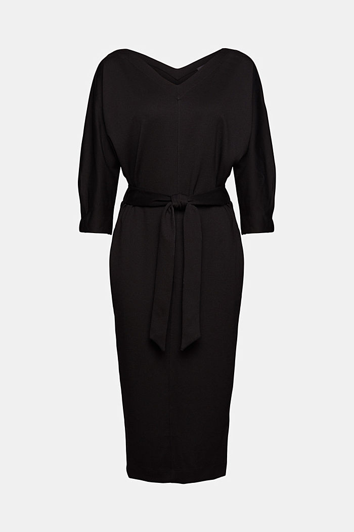 Gebreide jurk met vastgezette ceintuur, BLACK, overview